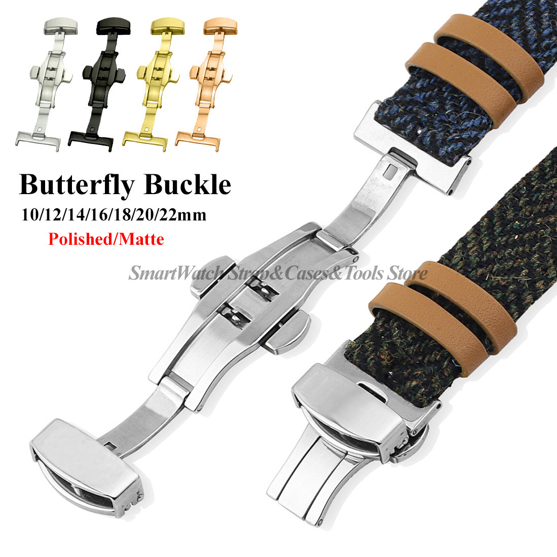 Butterfly Clasp Deployant - Polish Matte Butterfly Fold Watch Buckle