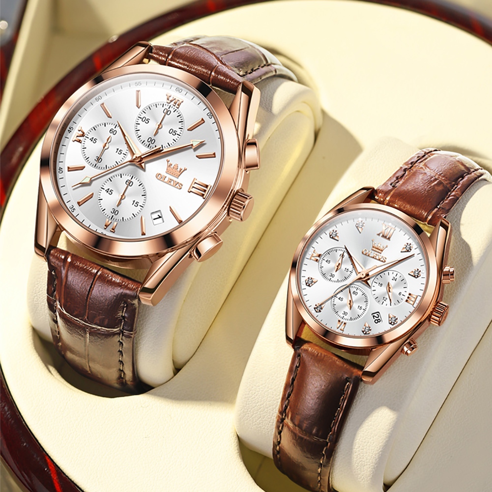 OLEVS Couple Watch for Men Wom - Leather Watch Band Men incelemesi ve fiyatı
