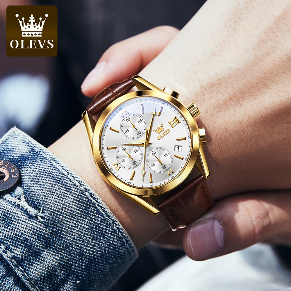 OLEVS 2872 Chronograph Men's W - Leather Watch Band Men incelemesi ve fiyatı