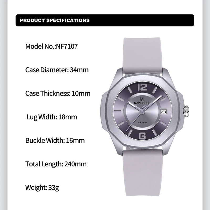 NAVIFORCE 7107 Watch for Women - Silicone Band Women incelemesi ve fiyatı